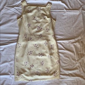 Off white linen dress with lavender embroidery
